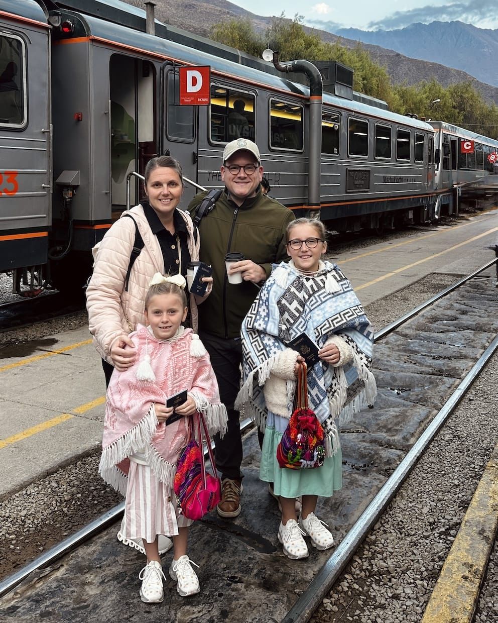 Jonathan Wilson, founder of Apo VA, with his family at the Machu Picchu train